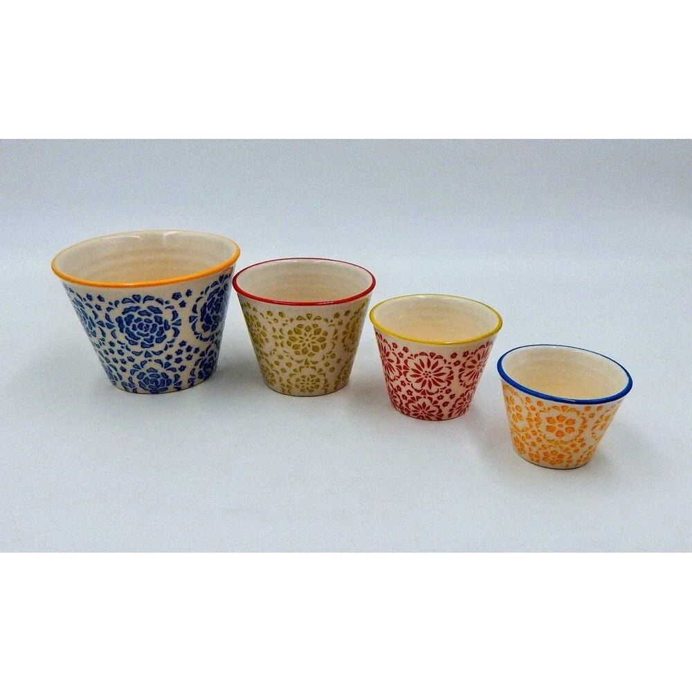Pier 1 Imports Mandala Medallion Measuring Cup Set of 4 Stoneware Mug Handle